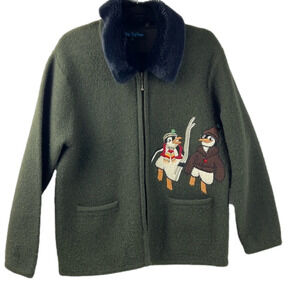 City  Wear Boiled Wool Green Full Zipper Cardigan